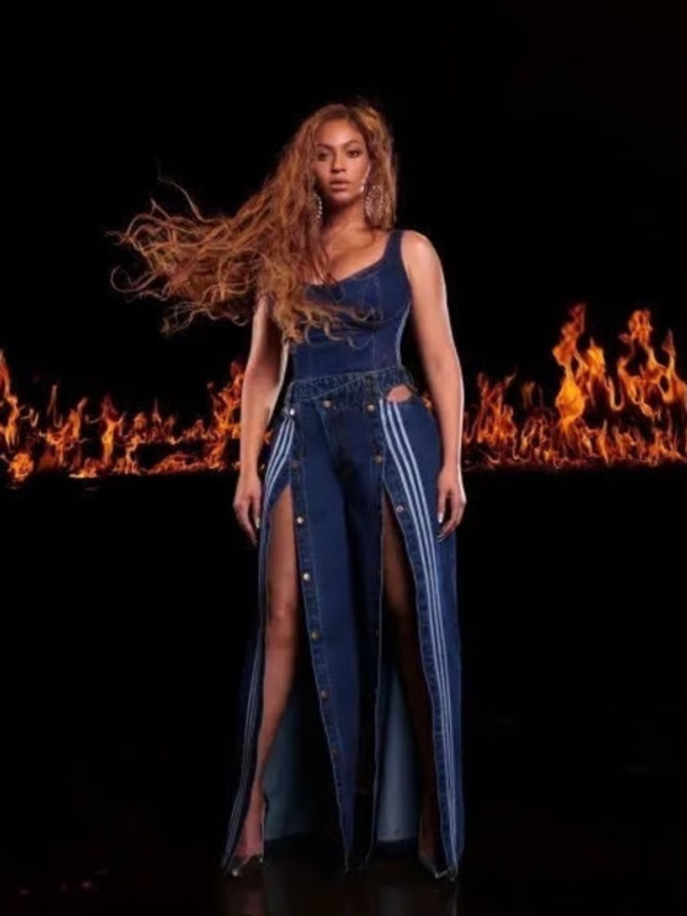 Adidas x Ivy Park Beyoncé Denim Wide-Leg Snap Cargo Pants - Size XS - Picture 5 of 7